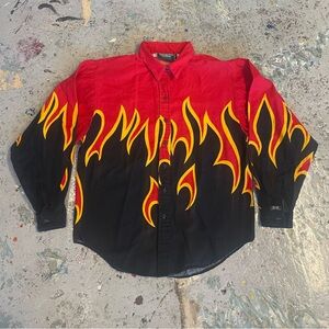 Vintage 90s Panhandle Slim Brooks & Dunn Flame Western Shirt  Men’s XS Red Black